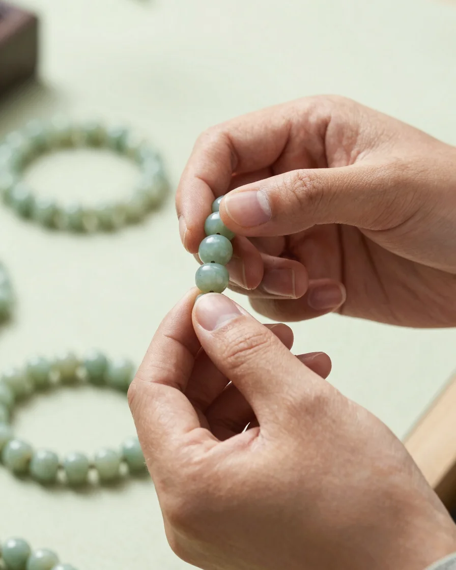 Close-up portrait of skilled hands meticulously polishing a Bodhi